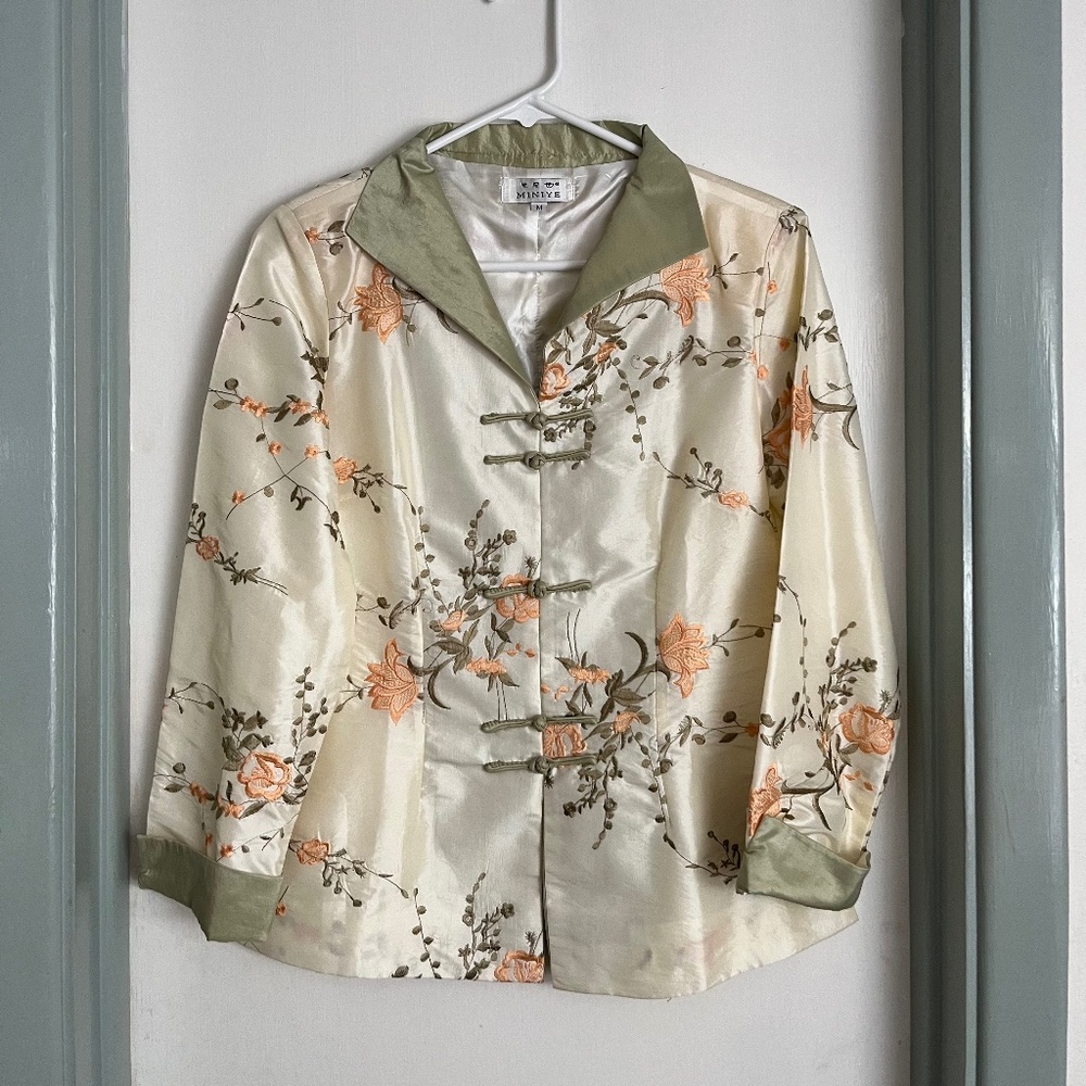 Embroidered Floral Chinese Silk Blazer size M